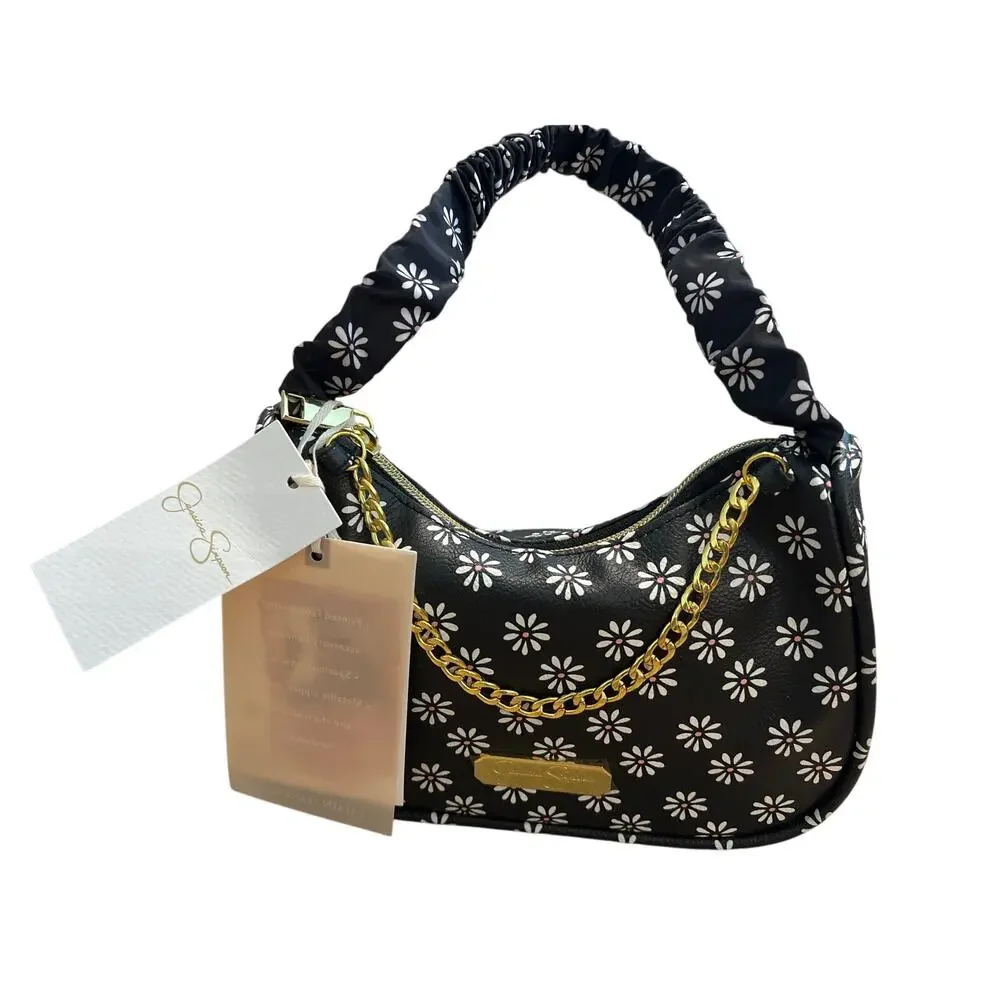 NWT Jessica Simpson Girls Floral Crescent Shoulder Bag Black